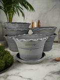 Ben Wolff #2 Scalloped Half Pot in Grey Finish. Sealed #4 saucer with cork pads. 4.25”H x 6.75”W --- MULTIPLE AVAILABLE