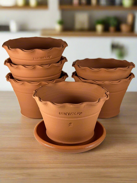 terracotta half plant pots Ben Wolff #2 Scalloped Half Pot in Red Terracotta. Sealed saucer with – BEN WOLFF POTTERY