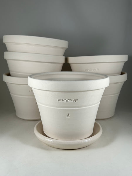 wolf plant pot Ben Wolff #4 Traditional Half Pot in White Clay. Sealed saucer with co – BEN WOLFF POTTERY