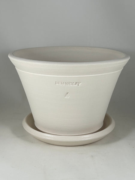 SPC1162-25 Ben Wolff #4 Half Pot in White Clay. Sealed #6 saucer with cork pads. 5.75”H x 8.75”W --- ONE OF A KIND