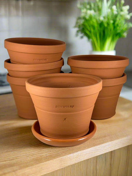 red terracotta plant pots Ben Wolff #4 Traditional Half Pot in Red Terracotta. Sealed saucer wit – BEN WOLFF POTTERY