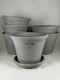 Ben Wolff #4 Roped Rim Half Pot in Grey Finish. Sealed #6 saucer with cork pads. 5.75”H x 8”W --- MULTIPLE AVAILABLE