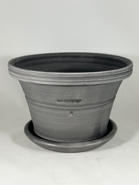 SPC1171-10 Ben Wolff #4 Half Pot in Grey Finish. Sealed #6 saucer with cork pads. 5.75”H x 9”W --- ONE OF A KIND