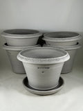 Ben Wolff #4 Greek Key Half Pot in Grey Finish.  Sealed #6 saucer with cork pads. 6”H x 8.5”W ---  MULTIPLE AVAILABLE