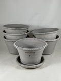 Ben Wolff #2 Dotted Rim Half Pot in Grey Finish. Sealed #4 saucer with cork pads. 4.25”H x 6.5”W --- MULTIPLE AVAILABLE