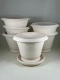 Ben Wolff #4 Roman Half Pot in White Clay. Sealed #6 saucer with cork pads. 6.25”H x 8.5”W --- MULTIPLE AVAILABLE