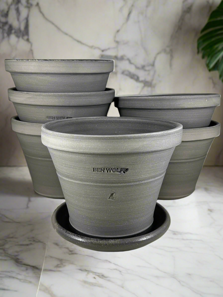grey plant pot saucers Ben Wolff #4 Traditional Half Pot in Grey Finish. Sealed saucer with c – BEN WOLFF POTTERY