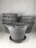 Ben Wolff #4 Scalloped Half Pot in Grey Finish. Sealed #6 saucer with cork pads. 6”H x 8.75”W --- MULTIPLE AVAILABLE