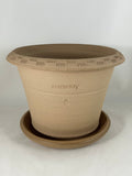ZSPC1161-32 Ben Wolff #4 Half Pot in Tan Clay. Sealed saucer with cork pads. 5.75”H x 8”W --- ONE OF A KIND