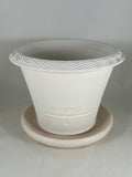 ZSPC1164-37 Ben Wolff #4 Half Pot in White Clay. Sealed saucer with cork pads. 6”H x 8”W --- ONE OF A KIND