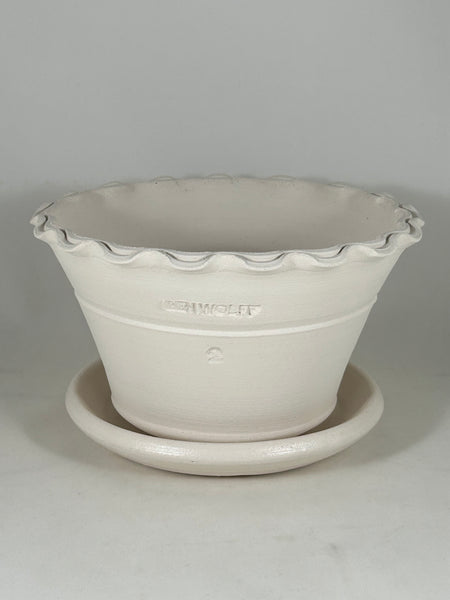 SPC1144-18 Ben Wolff #2 Half Pot in White Clay. Sealed #4 saucer with cork pads. 4”H x 7.5”W --- ONE OF A KIND
