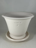 ZSPC1156-19 Ben Wolff #4 Half Pot in White Clay. Sealed #6 saucer with cork pads. 6.25”H x 8.25”W --- ONE OF A KIND