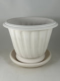 ZSPC1151-19 Ben Wolff #4 Half Pot in White Clay. Sealed saucer with cork pads. 6.25”H x 8”W --- ONE OF A KIND