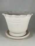 ZSPC1160-20 Ben Wolff #4 Half Pot in White Clay. Sealed #6 saucer with cork pads. 6”H x 8”W --- ONE OF A KIND