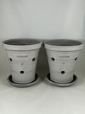 ZSPC1157-24 Ben Wolff Two #4 Orchid Full Pots in Grey Finish. Sealed saucers with cork pads. 7.25”H x 7”W --- ONE OF A KIND