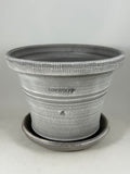 ZSPC1154-24 Ben Wolff #4 Half Pot in Antique Grey Finish. Sealed #6 saucer with cork pads. 6”H x 8.25”W --- ONE OF A KIND