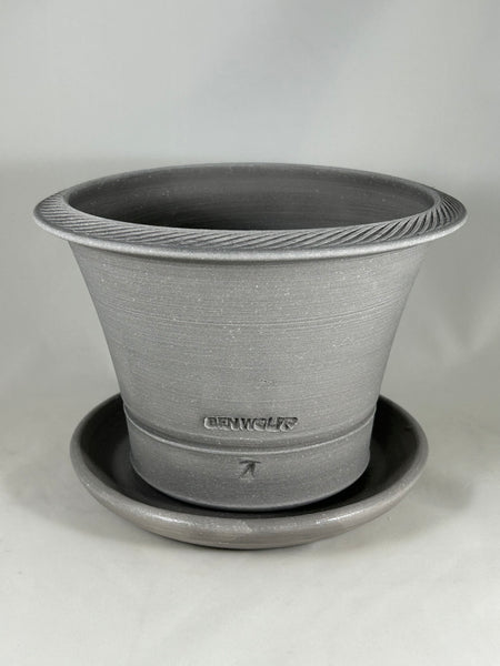 ZSPC1161-25 Ben Wolff #4 New Rope Half Pot in Grey Finish. Sealed #6 saucer with cork pads. 5.75”H x 8.25”W --- ONE OF A KIND