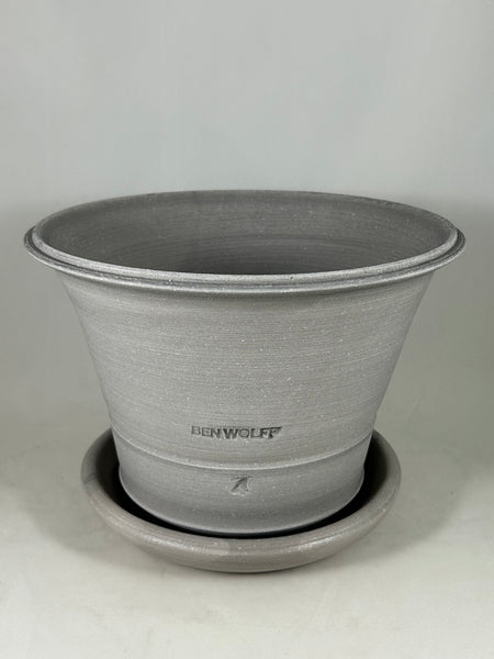 ZSPC1166-30 Ben Wolff #4 Half Pot in Grey Finish. Sealed #6 saucer with cork pads. 6”H x 8.5”W --- ONE OF A KIND