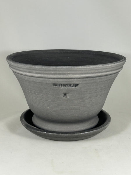 SPC1135-14 Ben Wolff #4 Half Pot in Grey Finish. Sealed #6 saucer with cork pads. 5.5"H x 9.25”W --- ONE OF A KIND