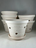 Ben Wolff #4 Orchid Half Pot in White Clay. Sealed #6 saucer with cork pads. 6”H x 8”W --- MULTIPLE AVAILABLE