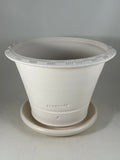 ZSPC1158-19 Ben Wolff #4 Half Pot in White Clay. Sealed #6 saucer with cork pads. 6.5"H x 8.5”W --- ONE OF A KIND