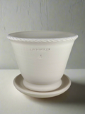 ZSPC1166-26 Ben Wolff #4 Half Pot in White Clay. Sealed #6 saucer with cork pads. 6.25”H x 8”W --- ONE OF A KIND