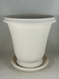 ZSPC1156-23 Ben Wolff #6 Full Pot in White Clay. Sealed saucer with cork pads. 8.5”H x 8.5”W --- ONE OF A KIND