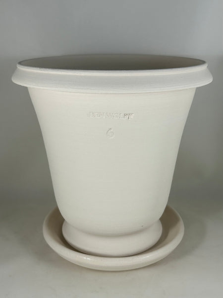 ZSPC1156-23 Ben Wolff #6 Full Pot in White Clay. Sealed saucer with cork pads. 8.5”H x 8.5”W --- ONE OF A KIND
