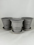 ZSPC1160-25 Ben Wolff Three #1 Full Pots in Grey Finish. Sealed saucers with felt pads. 4”H x 4.25”W --- ONE OF A KIND