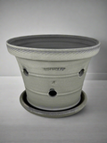 ZSPC1164-33 Ben Wolff #4 Orchid Half Pot in Grey Finish. Sealed #6 saucer with cork pads. 6”H x 8.25”W --- ONE OF A KIND