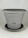 ZSPC1161-26 Ben Wolff #4 Half Pot in Grey Finish. Sealed #6 saucer with cork pads. 6.25”H x 8.25”W --- ONE OF A KIND