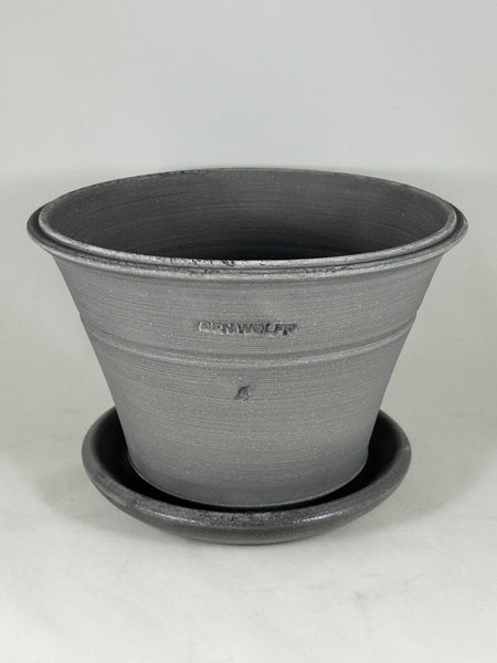ZSPC1161-24 Ben Wolff #4 Half Pot in Grey Finish. Sealed #6 saucer with cork pads. 5.75”H x 8.75”W --- ONE OF A KIND