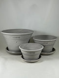 ZSPC1162-31 Ben Wolff Three Half Pots in Grey Finish. Sealed saucers with cork pads. --- ONE OF A KIND