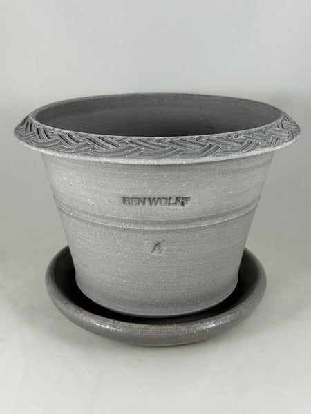 ZSPC1157-23 Ben Wolff #4 Half Pot in Grey Finish. Sealed saucer with cork pads. 5.75”H x 8”W --- ONE OF A KIND