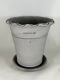 ZSPC1152-21 Ben Wolff #4 Scalloped Full Pot in Grey Finish. Sealed saucer with cork pads. 7.5”H x 7.25”W --- ONE OF A KIND