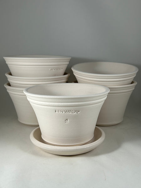 Ben Wolff #2 Milton Half Pot in White Clay. Sealed #4 saucer with cork pads. 4.25”H x 6.75”W --- MULTIPLE AVAILABLE