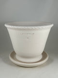 ZSPC1166-26 Ben Wolff #4 Half Pot in White Clay. Sealed #6 saucer with cork pads. 6.25”H x 8”W --- ONE OF A KIND