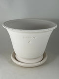 ZSPC1149-20 Ben Wolff #4 Half Pot in White Clay. Sealed saucer with cork pads. 6”H x 8.5”W --- ONE OF A KIND