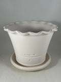 ZSPC1165-28 Ben Wolff #4 Half Pot in White Clay. Sealed #6 saucer with cork pads. 6”H x 8.25”W --- ONE OF A KIND