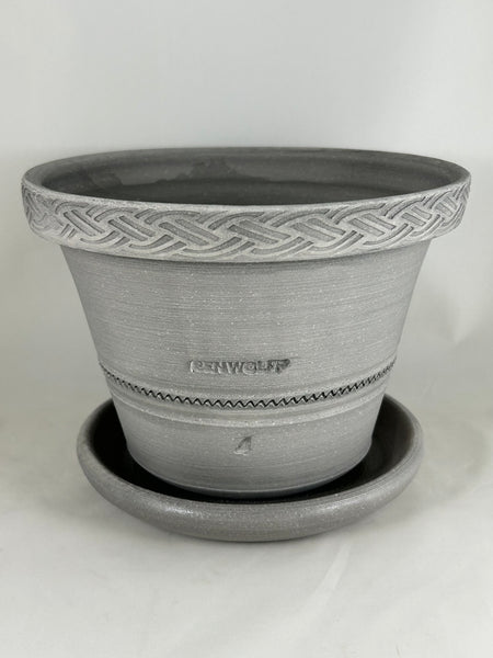 ZSPC1167-29 Ben Wolff #4 Half Pot in Grey Finish. Sealed saucer with cork pads. 6”H x 8.25”W --- ONE OF A KIND