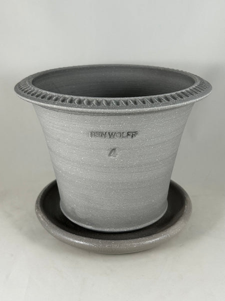 ZSPC1154-26 Ben Wolff #4 Half Pot in Grey Finish. Sealed saucer with cork pads. 6”H x 8”W --- ONE OF A KIND