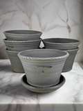 Ben Wolff #2 Roped Rim Half Pot in Grey Finish. Sealed #4 saucer with cork pads. 4”H x 6.5”W --- MULTIPLE AVAILABLE