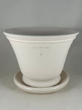 ZSPC1147-26 Ben Wolff #4 Half Pot in White Clay. Sealed saucer with cork pads. 6”H x 8.5”W --- ONE OF A KIND