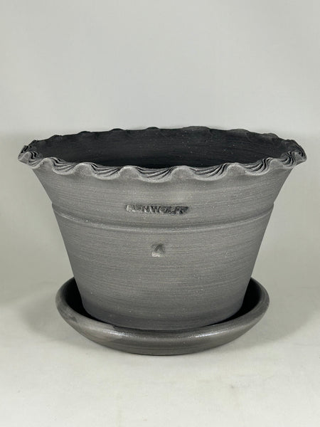 SPC1137-17 Ben Wolff #4 Half Pot in Grey Finish. Sealed #6 saucer with cork pads. 5.5”H x 9”W --- ONE OF A KIND