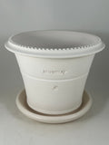 ZSPC1156-21 Ben Wolff #4 Half Pot in White Clay. Sealed saucer with cork pads. 6.25”H x 8”W --- ONE OF A KIND