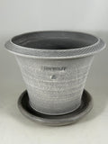 ZSPC1164-35 Ben Wolff #4 Half Pot in Antique Grey Finish. Sealed #6 saucer with cork pads. 6.25”H x 8”W --- ONE OF A KIND