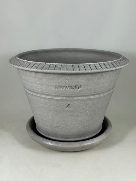 ZSPC1164-34 Ben Wolff #4 Half Pot in Grey Finish. Sealed #6 saucer with cork pads. 6”H x 8.5”W --- ONE OF A KIND