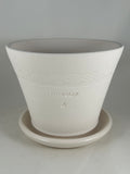 ZSPC1151-18 Ben Wolff #4 Half Pot in White Clay. Sealed saucer with cork pads. 6”H x 8”W --- ONE OF A KIND