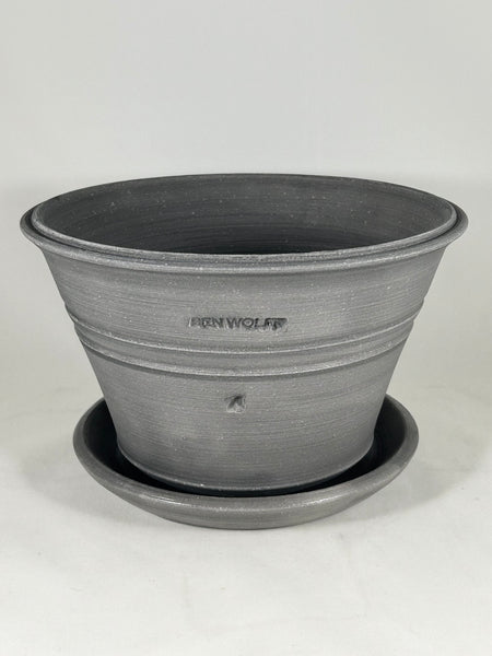 SPC1161-23 Ben Wolff #4 Half Pot in Grey Finish. Sealed #6 saucer with cork pads. 5.5”H x 9”W --- ONE OF A KIND