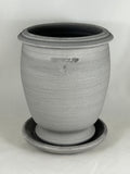 ZSPC1165-30 Ben Wolff #4 Flower Pot in Grey Finish. Sealed saucer with cork pads. 7.75”H x 6.25”W --- ONE OF A KIND